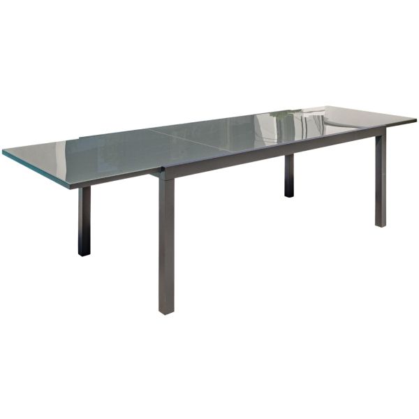 Table de jardin en aluminium et plateau verre avec rallonge intégrée Tolede