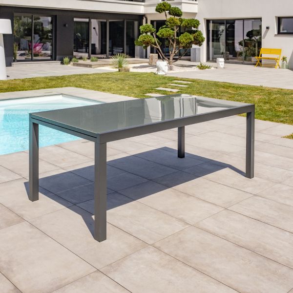 Table de jardin en aluminium et plateau verre avec rallonge intégrée Tolede - DCB GARDEN
