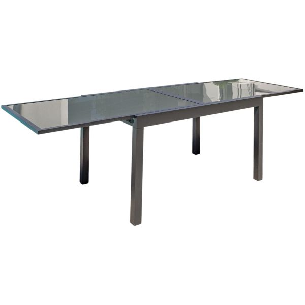 Table de jardin en aluminium et plateau verre avec rallonge intégrée Tolede