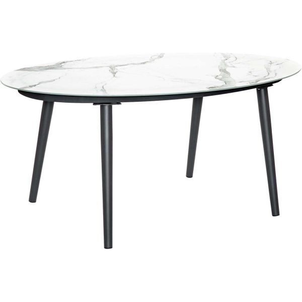 Table de jardin ovale plateau en verre céramique 6 personnes