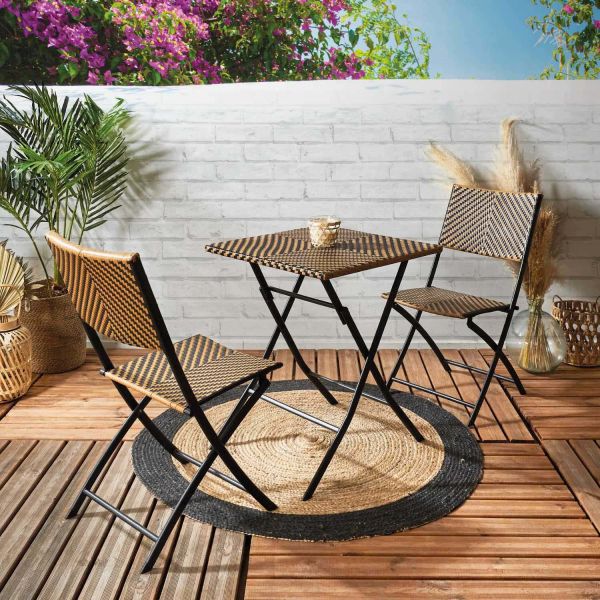 Table de jardin pliable plateau tressé - 7