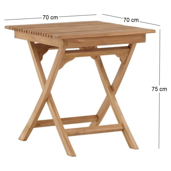 Table de jardin pliante carré 70 x 70 cm en teck Ghana - 9