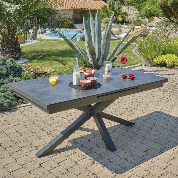 Table de jardin avec rallonge automatique en aluminium et HPL Caicos - DCB-0117