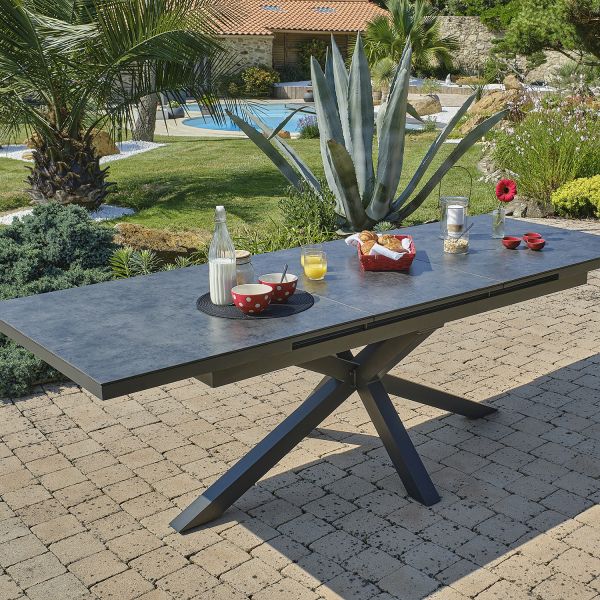 Table de jardin avec rallonge automatique en aluminium et HPL Caicos - DCB GARDEN