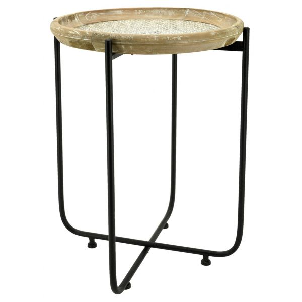Table d'appoint en métal bois et rotin Origine