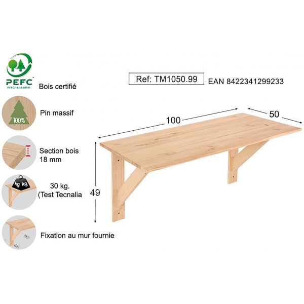 Table murale en pin massif Kit Line - AST-0184