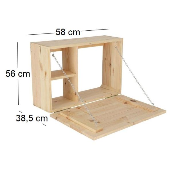 Table murale rabattable en bois avec étagères - ESS-1413