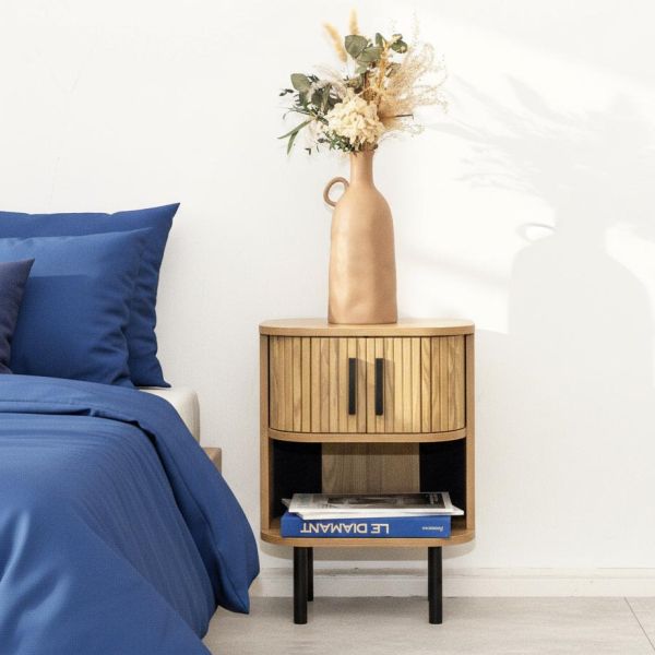 Table de nuit en lamelles bois et métal Kyoto - AUBRY GASPARD