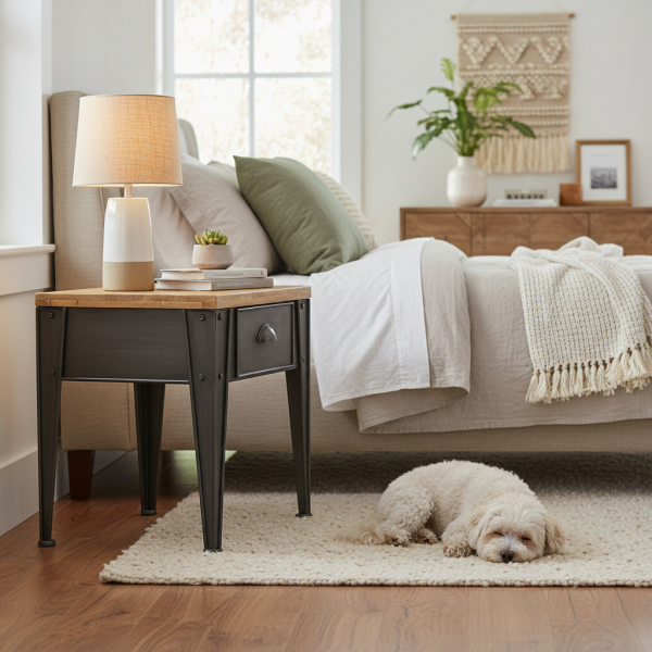 Table de nuit en métal et sapin - 7