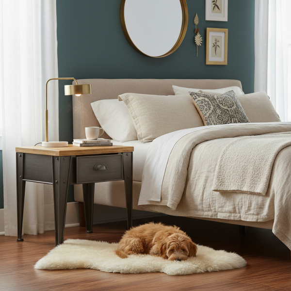 Table de nuit en métal et sapin - AUBRY GASPARD