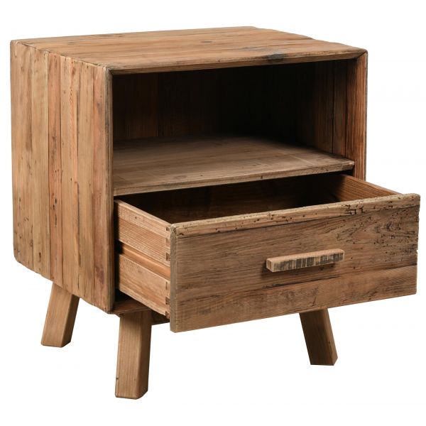 Table de nuit en pin recyclé REWOOD - AUB-3994