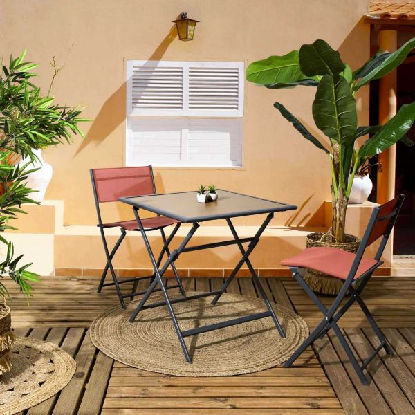 Table pliable en métal anthracite et effet bois Barcelone - THE HOME DECO FACTORY