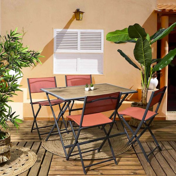 Table pliable en métal anthracite et effet bois Barcelone - THE HOME DECO FACTORY
