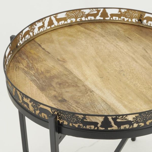 Table d'appoint Cerf en métal et bois - AUB-5998