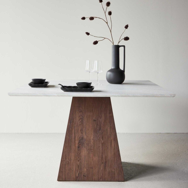 Table repas en MDF plateau effet pierre Cael 120 x 120 x 75 cm - VENTURE HOME