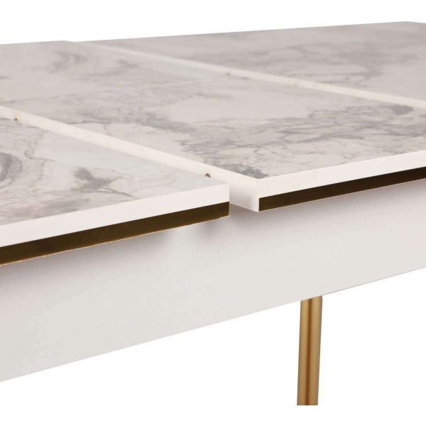 Table repas extensible imitation marbre blanc Damla - 5