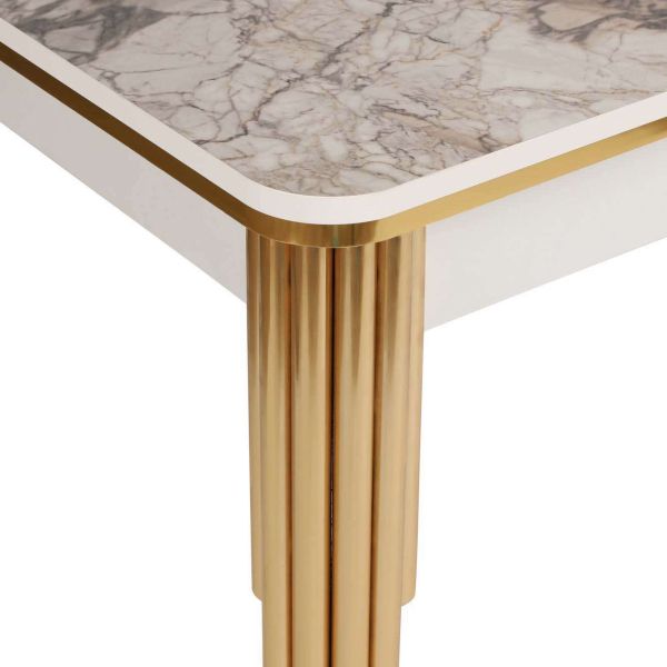 Table repas extensible imitation marbre blanc Damla - 8