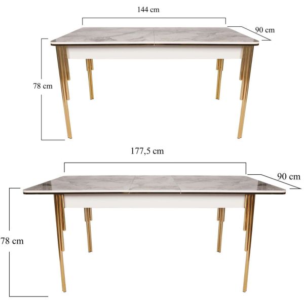 Table repas extensible imitation marbre blanc Damla - ASI-0505