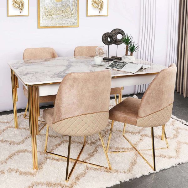 Table repas extensible imitation marbre blanc Damla - HANAH HOME