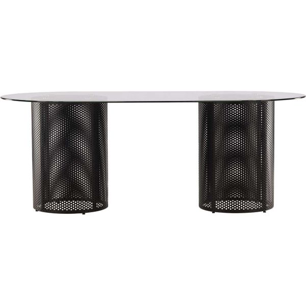 Table de repas ovale en verre et acier Glasgow - 629