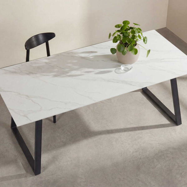 Table de repas 200 x 90 cm en pierre frittée Estelle - 6