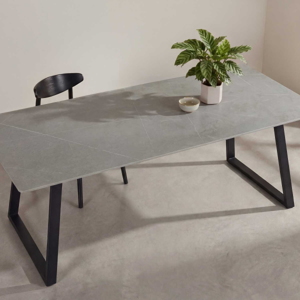 Table de repas 200 x 90 cm en pierre frittée Estelle - 589
