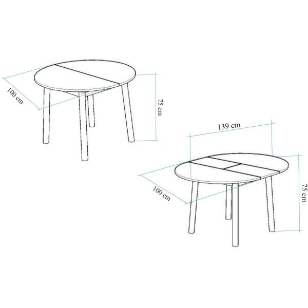 Table repas ronde en aggloméré avec allonge Oliver - ASI-0787