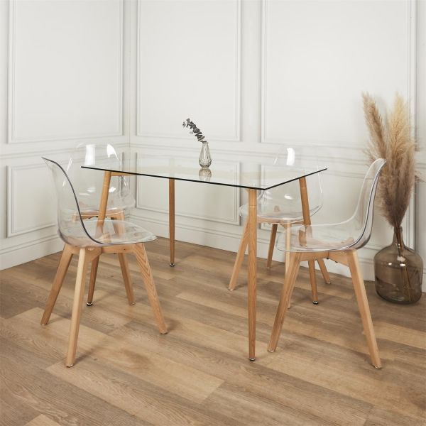 Table repas en verre pieds effet bois 115 cm - THE HOME DECO FACTORY