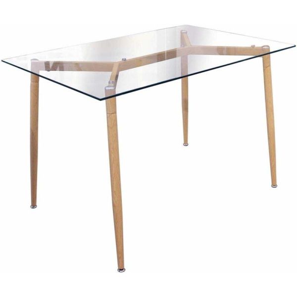 Table repas en verre pieds effet bois 115 cm