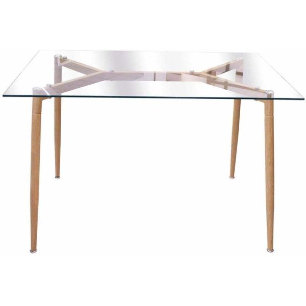 Table repas en verre pieds effet bois 115 cm - 159