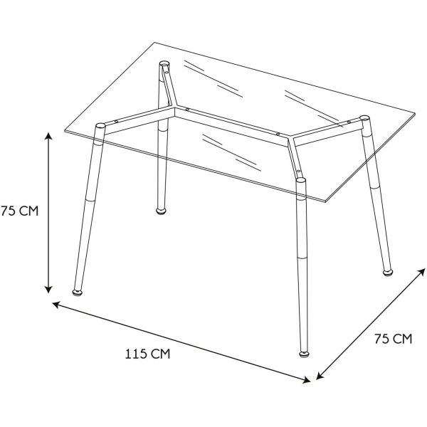 Table repas en verre pieds effet bois 115 cm - CMP-1391