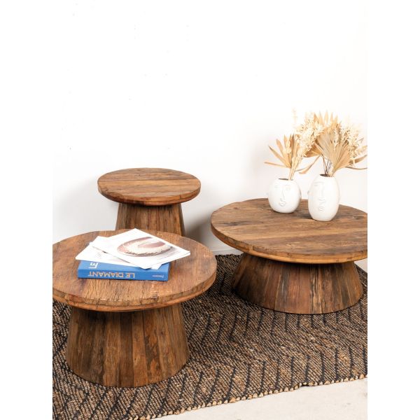 Table basse ronde en bois recyclé REWOOD - 7
