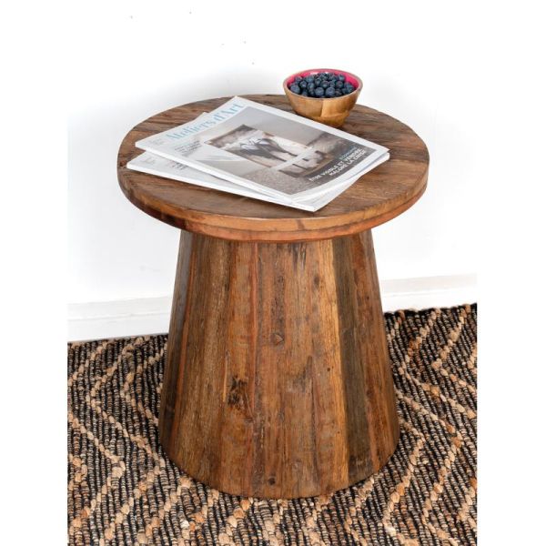 Table basse ronde en bois recyclé REWOOD - 6