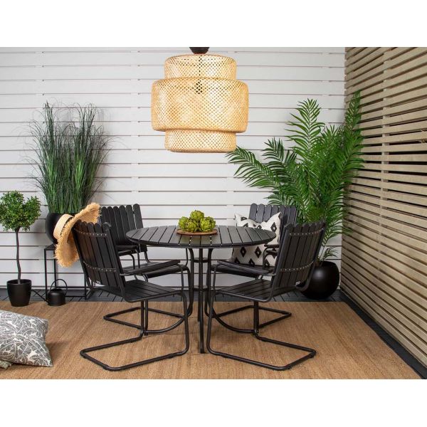 Table ronde et 4 chaises de jardin en acier et aintwood Holmsund