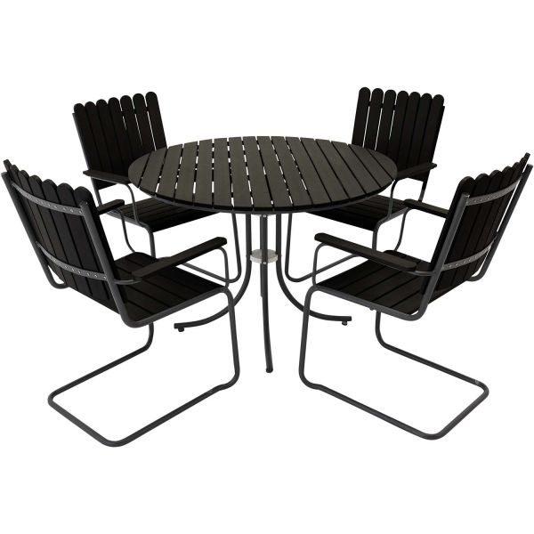 Table ronde et 4 chaises de jardin en acier et aintwood Holmsund - VEN-0561