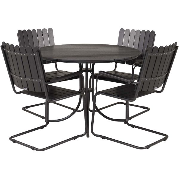 Table ronde et 4 chaises de jardin en acier et aintwood Holmsund - Venture Home