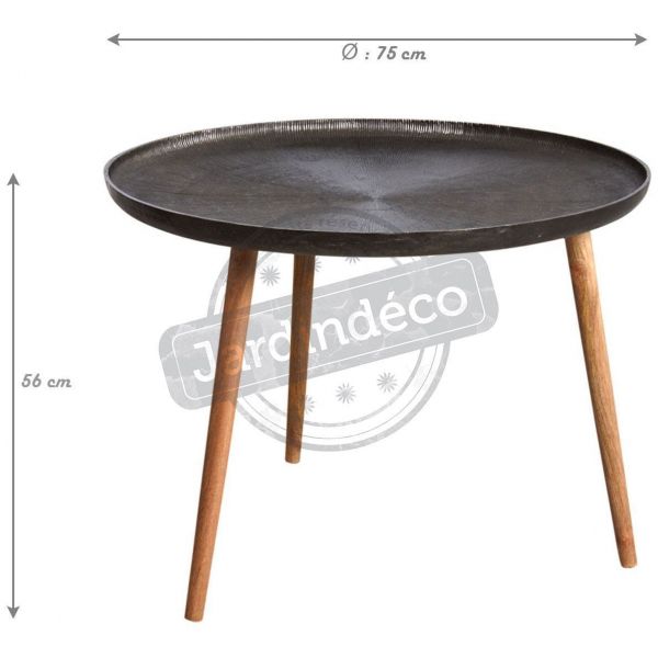 Table ronde métal zinc antique et bois - AUBRY GASPARD
