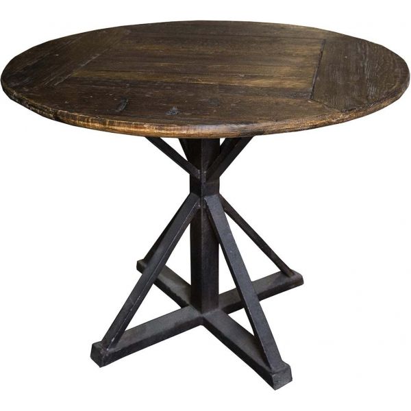 Table Ronde Vintage En Bois Et Metal 100 Cm