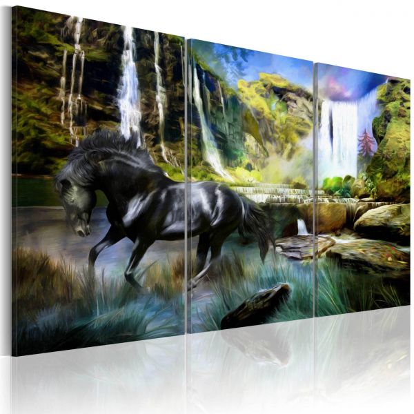 Tableau - Cheval sur fond de cascade bleue
