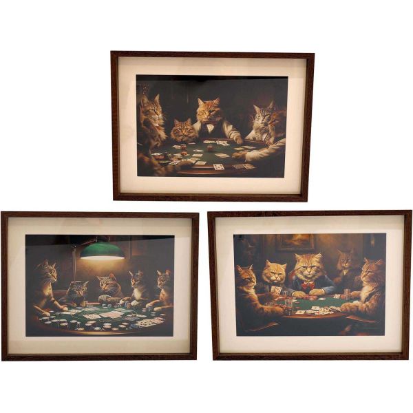 Tableau décoratif Cats poker 30 x 40 cm (Lot de 3)