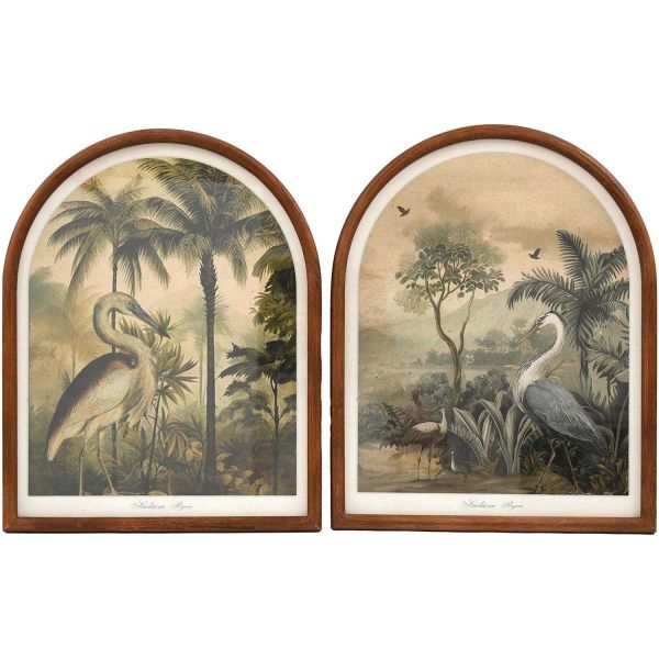 Tableau décoratif héron Sépia 50 x 40 cm (Lot de 2)