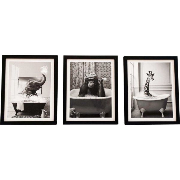 Tableau décoratif noir et blanc Animaux 20 x 25 cm (Lot de 3)