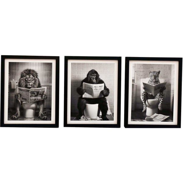 Tableau décoratif noir et blanc Animaux 20 x 25 cm (Lot de 3)
