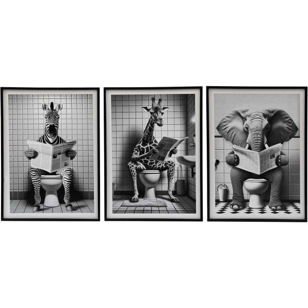 Tableau décoratif noir et blanc Safari Toilet (Lot de 3)