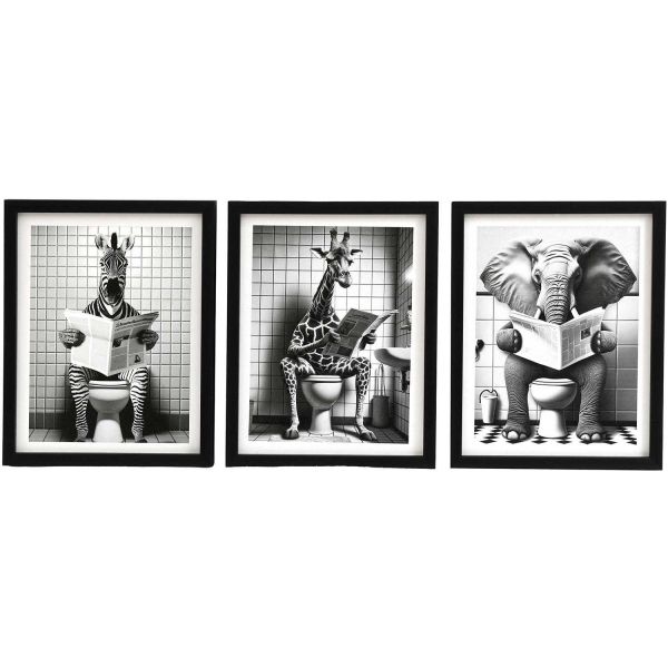 Tableau décoratif noir et blanc Safari Toilet (Lot de 3)