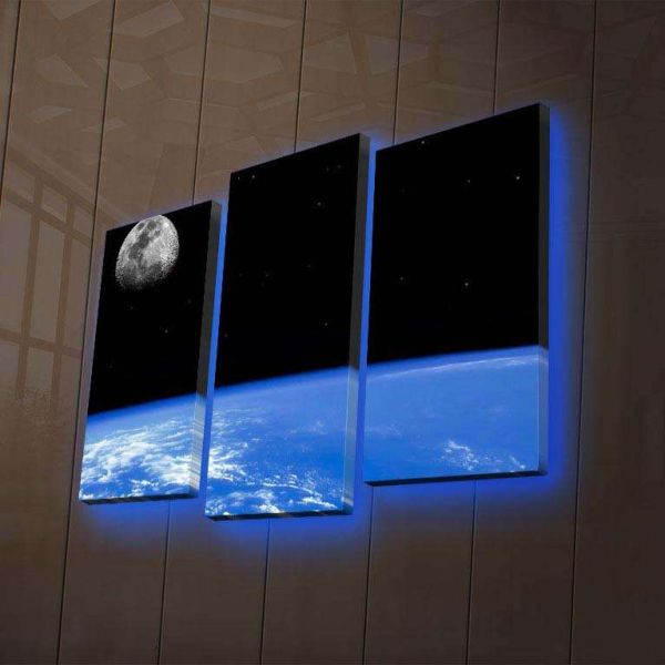 Tableau lumineux 3 parties Lune 66 x 45 cm - HANAH HOME