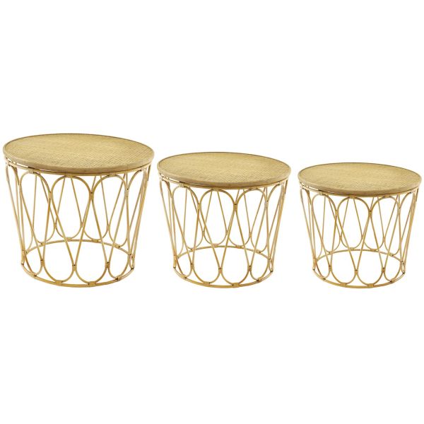 Tables d'appoint en MDF et rotin (Lot de 3)