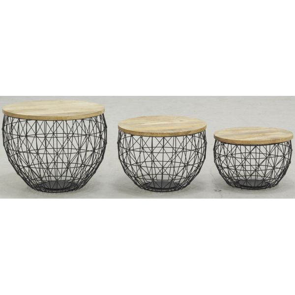 Tables basses en métal et manguier (Lot de 3) - 235