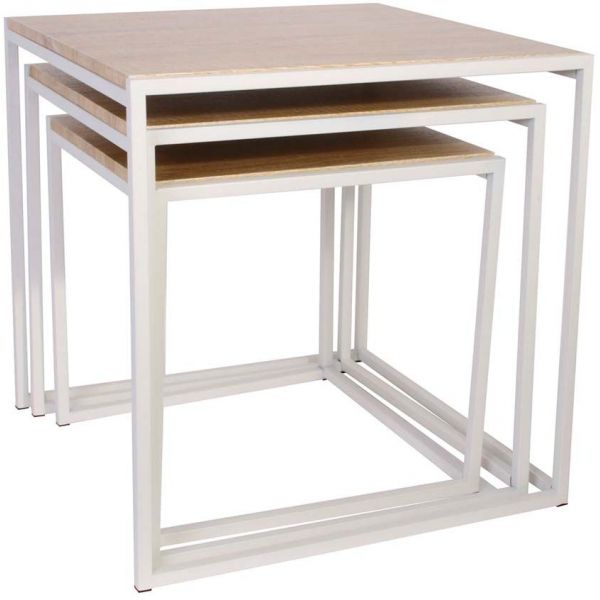 Tables carrées gigognes métal et bois (Lot de 3) - CMP-0829