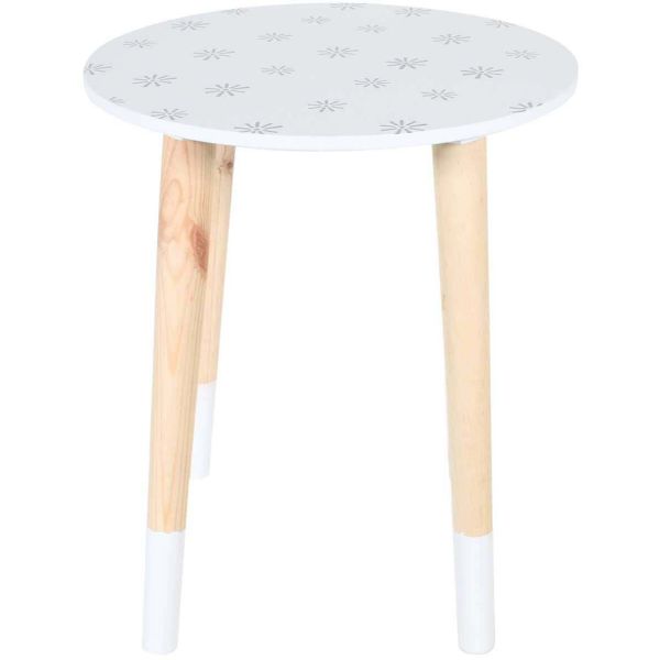 Tables gigognes en MDF blanc et bois motif fleurs - CMP-4249